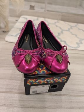 Kurt Geiger Fuchsia Metallic Ballet Flats with Embellished Tweed. 8.5 New